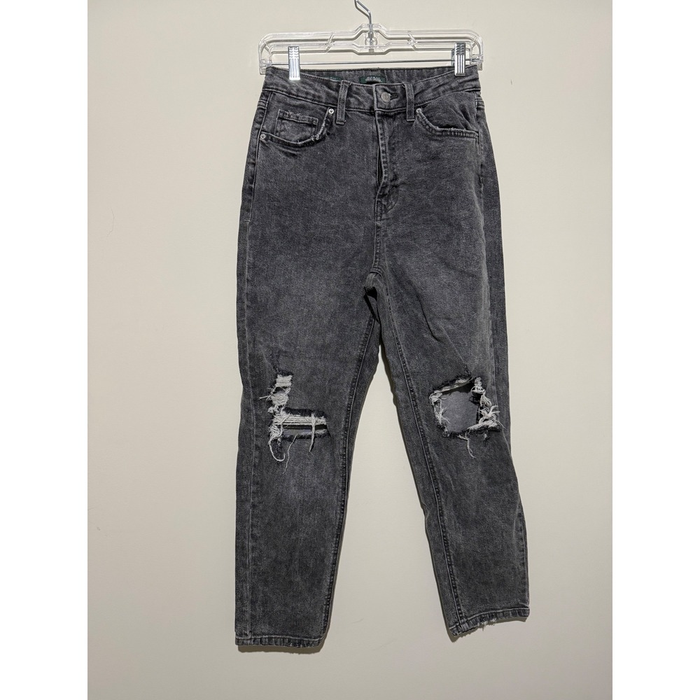 Wild Fable Highest Rise Mom Jeans Black Acid Wash Distressed 6 Distruction